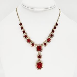Givenchy Gold Ruby Red Stone Y Necklace